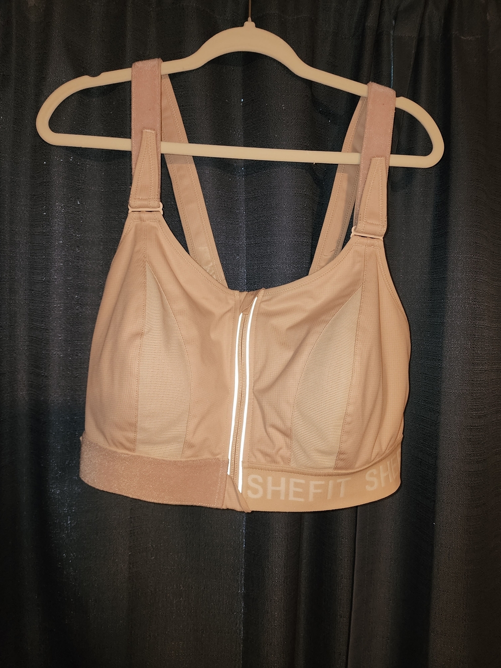 SHEFIT Front-Zip High Support Sports Bra in Taupe Nude